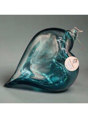 Gaia Glass Blown Glass Hanging Heart Ornament Aqua Blue Colorado